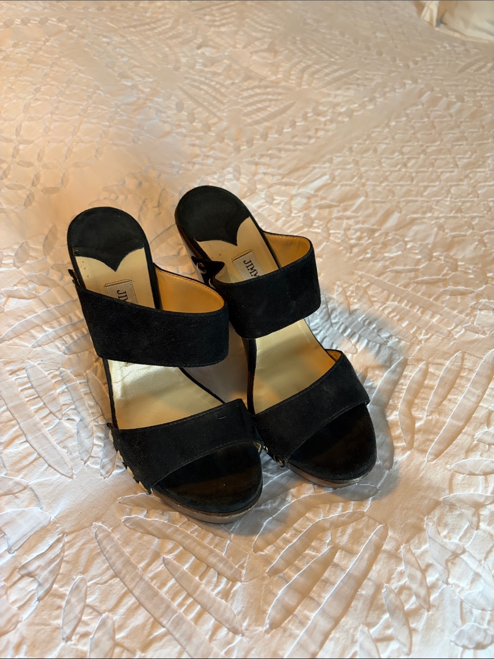 Jimmy Choo Black Suede Open-Toe Mule Heels